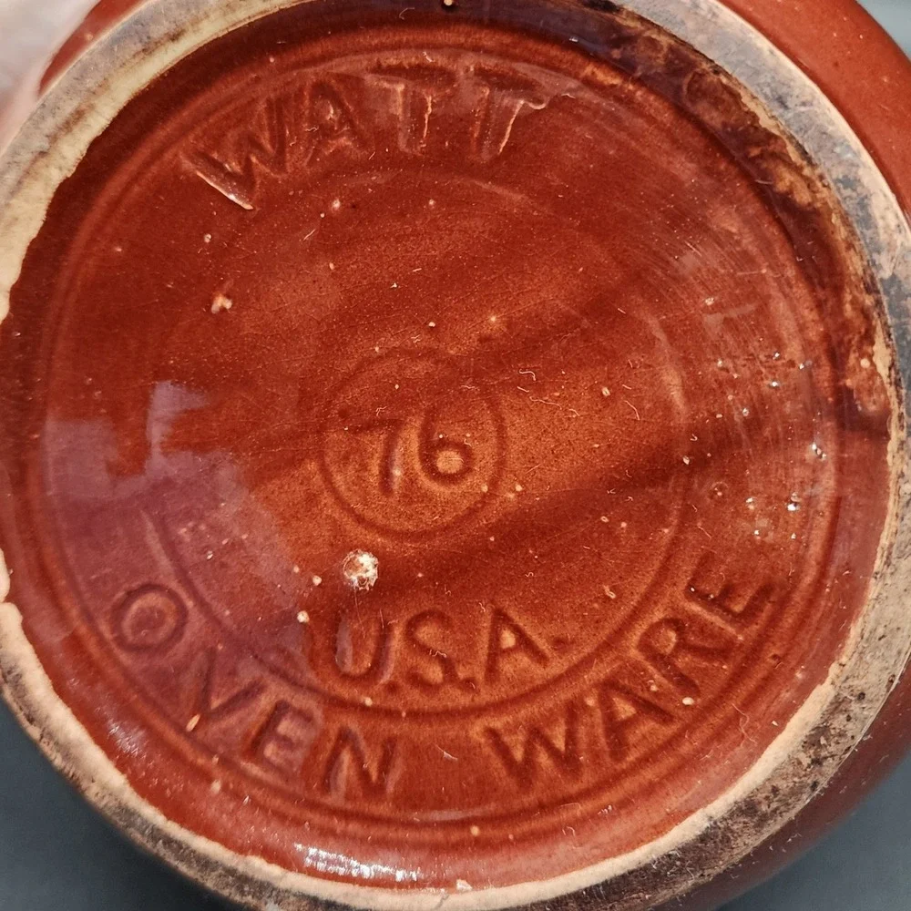 Watt 76 Brown Pottery Bean Pot Lid USA Oven Ware Vintage Farmhouse Kitchen Decor